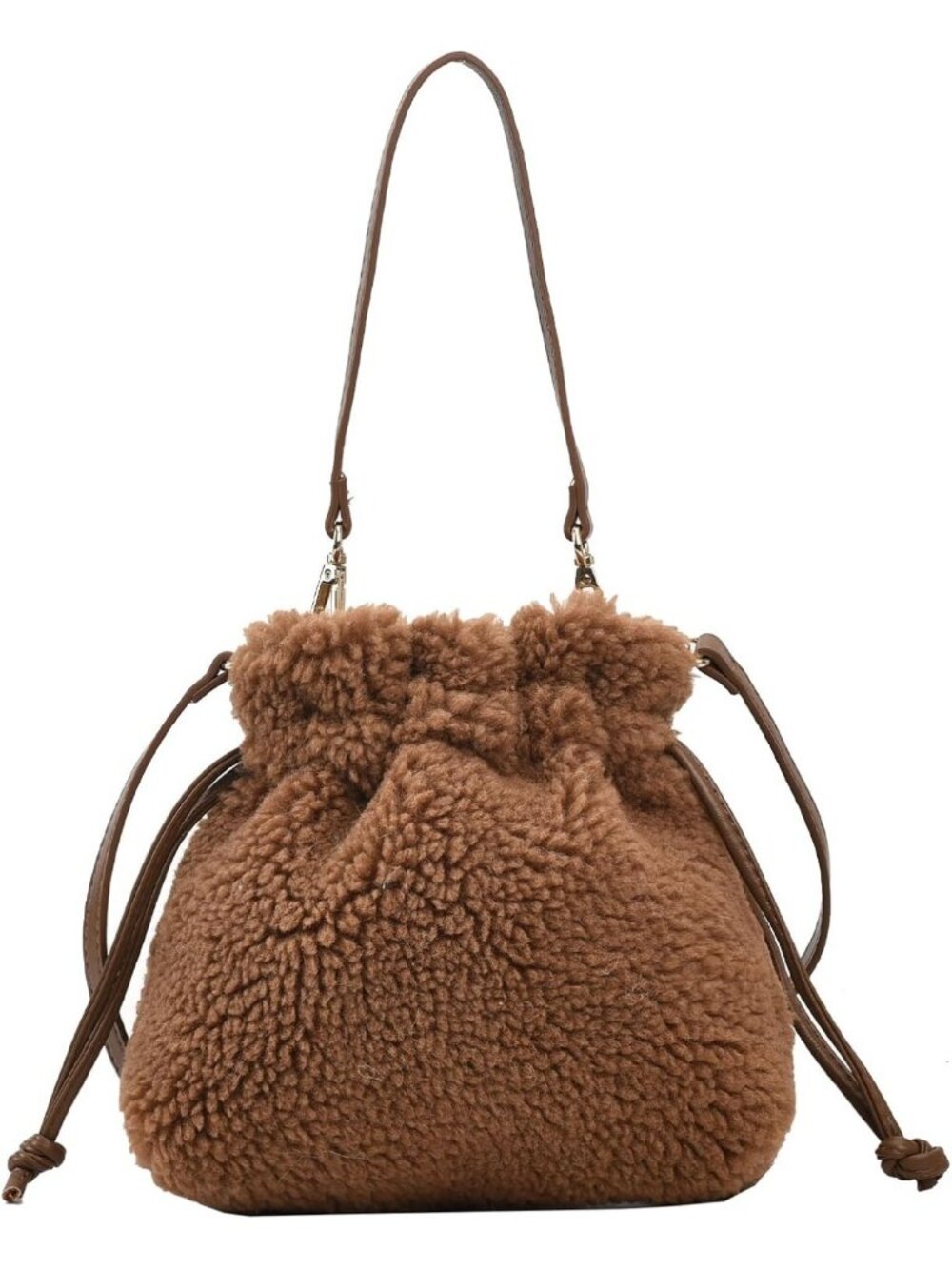 Cozy Faux Fur Crossbody Bucket Bag | Fuzzy Shoulder Tote Purse for Women